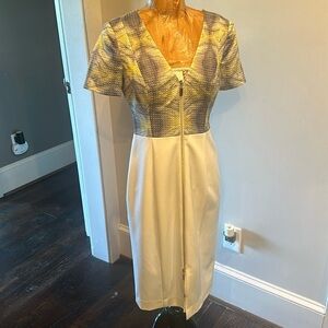 Beautiful fully lined dress with full zip front,shiny thread,cut out in the back